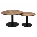 Lot de 2 tables plateau manguier massif pieds métal noir Lot de 2 tables plateau manguier massif pieds métal noir