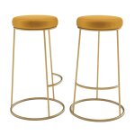 Lot de 2 tabourets de bar 73 cm en velours jaune curry Lot de 2 tabourets de bar 73 cm en velours jaune curry