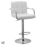 Lot de 2 tabourets de bar avec accoudoirs simili cuir blanc Lot de 2 tabourets de bar avec accoudoirs simili cuir blanc