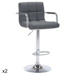 Lot de 2 tabourets de bar avec accoudoirs simili cuir gris