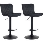 Lot de 2 tabourets de bar ajustables pivotants velours noir