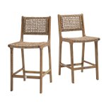 Lot de 2 tabourets de bar en bois d'acacia et résine tressée h76cm Lot de 2 tabourets de bar en bois d'acacia et résine tressée h76cm