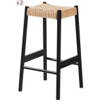 Lot de 2 tabourets de bar en bois massif et corde Lot de 2 tabourets de bar en bois massif et corde