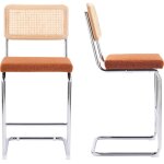 Lot de 2 tabourets de bar en cannage et tissu boucl� rouille