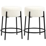 Lot de 2 tabourets de bar design acier noir effet laine bouclée blanc Lot de 2 tabourets de bar design acier noir effet laine bouclée blanc