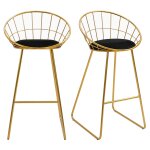 Lot de 2 tabourets de bar design avec coussin velours noir et doré Lot de 2 tabourets de bar design avec coussin velours noir et doré