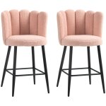 Lot de 2 tabourets de bar dossier tissu effet laine boucle rose