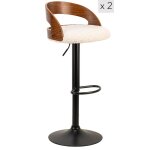 Lot de 2 tabourets de bar en frne et bouclettes blanches