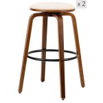 Lot de 2 tabourets de bar en frêne et velours beige Lot de 2 tabourets de bar en frêne et velours beige