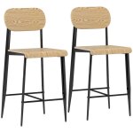 Lot de 2 tabourets de bar hauts 65h cm structure en acier bois naturel