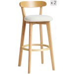Lot de 2 tabourets de bar en hévéa et bouclettes blanches Lot de 2 tabourets de bar en hévéa et bouclettes blanches