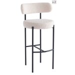 Lot de 2 tabourets de bar en mtal et bouclettes blanches