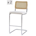 Lot de 2 tabourets de bar en m�tal et cannage tissu beige