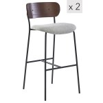Lot de 2 tabourets de bar en mtal et frne tissu gris