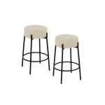 Lot de 2 tabourets de bar en métal noir et bouclette blanc Lot de 2 tabourets de bar en métal noir et bouclette blanc