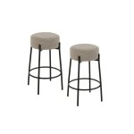 Lot de 2 tabourets de bar en métal noir et bouclette gris Lot de 2 tabourets de bar en métal noir et bouclette gris