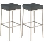 Lot 2 tabourets de bar avec pieds en mtal en pvc et synthetique gris