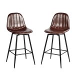 Lot de 2 tabourets de bar pivotants en pu marron capitonne