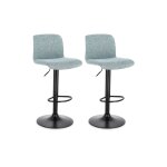 Lot de 2 tabourets de bar réglables en métal noir et tissu bleu pale Lot de 2 tabourets de bar réglables en métal noir et tissu bleu pale