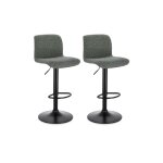 Lot de 2 tabourets de bar réglables en métal noir et tissu vert Lot de 2 tabourets de bar réglables en métal noir et tissu vert