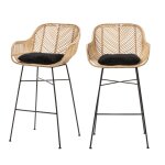 Lot de 2 tabourets de bar en rotin h68cm - naturel Lot de 2 tabourets de bar en rotin h68cm - naturel
