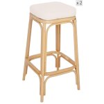 Lot de 2 tabourets de bar en rotin naturel et tissu beige