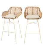 Lot de 2 tabourets de bar en rotin pieds beiges h68cm - naturel