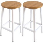 Lot de 2 tabourets de bar sans dossier en bois blanc 32 x 32 x 65 cm