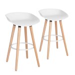 Lot de 2 tabourets de bar scandinave blanc pieds bois 45 * 43. 5 * 77. 5cm
