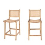 Lot de 2 tabourets de bar en teck et cannage h65cm - bois clair