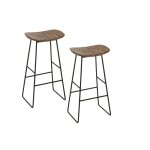 Lot de 2 tabourets de bar en teck recycl bross et en mtal marron