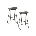 Lot de 2 tabourets de bar en teck recycl bross et en mtal noir