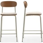 Lot de 2 tabourets de bar en tissu beige et effet bois Lot de 2 tabourets de bar en tissu beige et effet bois