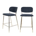 Lot de 2 tabourets de bar en tissu avec pieds dorés h65cm - bleu foncé Lot de 2 tabourets de bar en tissu avec pieds dorés h65cm - bleu foncé