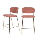 Lot de 2 tabourets de bar en tissu avec pieds dors h65cm - rose