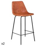 Lot de 2 tabourets de bar vintage 65cm en simili cuir cognac