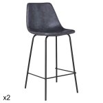 Lot de 2 tabourets de bar vintage 65cm en simili cuir gris