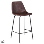 Lot de 2 tabourets de bar vintage 65cm en simili cuir marron