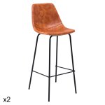 Lot de 2 tabourets de bar vintage 75cm en simili cuir cognac