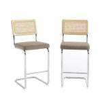 Lot de 2 tabourets mi - hauts cannage velours c�tel� gr�ge
