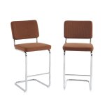Lot de 2 tabourets mi - hauts velours c�tel� terracotta pied
