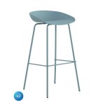 Lot de 2 tabourets en polypropyl�ne bleu clair avec pieds en m�tal