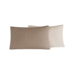 Lot de 2 taies d'oreiller bicolores en percal taupe / ficelle 50x70 cm Lot de 2 taies d'oreiller bicolores en percal taupe / ficelle 50x70 cm