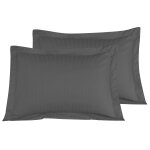 Lot de 2 taies d'oreiller rayes en satin de anthracite 50x70 cm