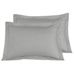 Lot de 2 taies d'oreiller ray�es en satin de gris acier 50x70 cm