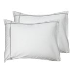 Lot de 2 taies d'oreiller satin de coton 120 blanc / gris 50x70 cm