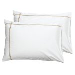 Lot de 2 taies d'oreiller satin de coton 120 blanc / moka 50x70 cm Lot de 2 taies d'oreiller satin de coton 120 blanc / moka 50x70 cm