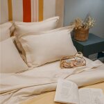 Lot de 2 taies d'oreillers en satin de coton beige 50x70