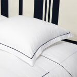 Lot de 2 taies d'oreiller en satin de coton blanc et bleu 50x70
