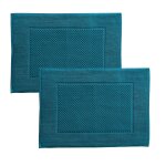 Lot de 2 tapis de bain en coton bleu canard 50x70cm Lot de 2 tapis de bain en coton bleu canard 50x70cm